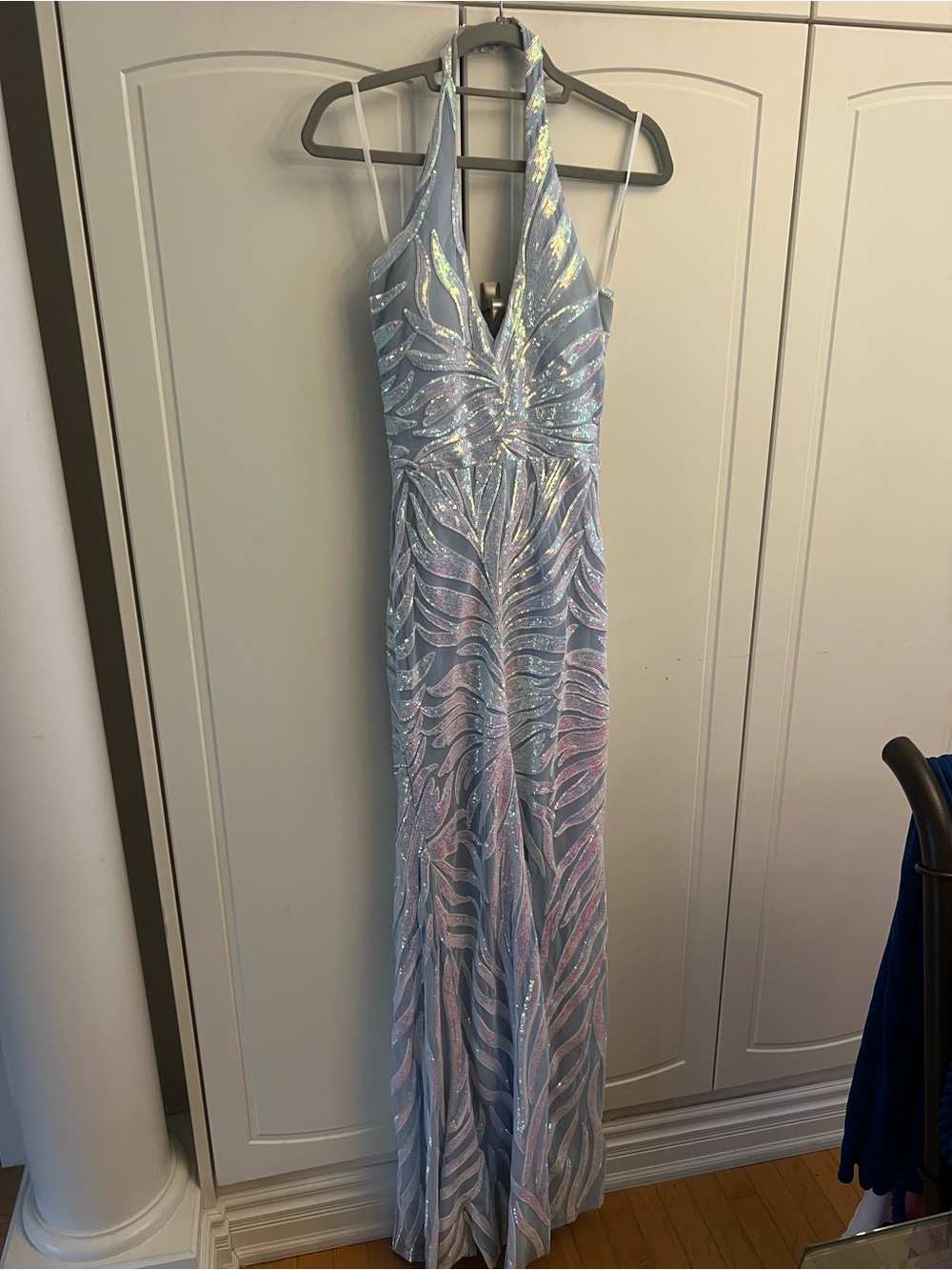 Iridescent Light Blue Halter mermaid Evening Gown